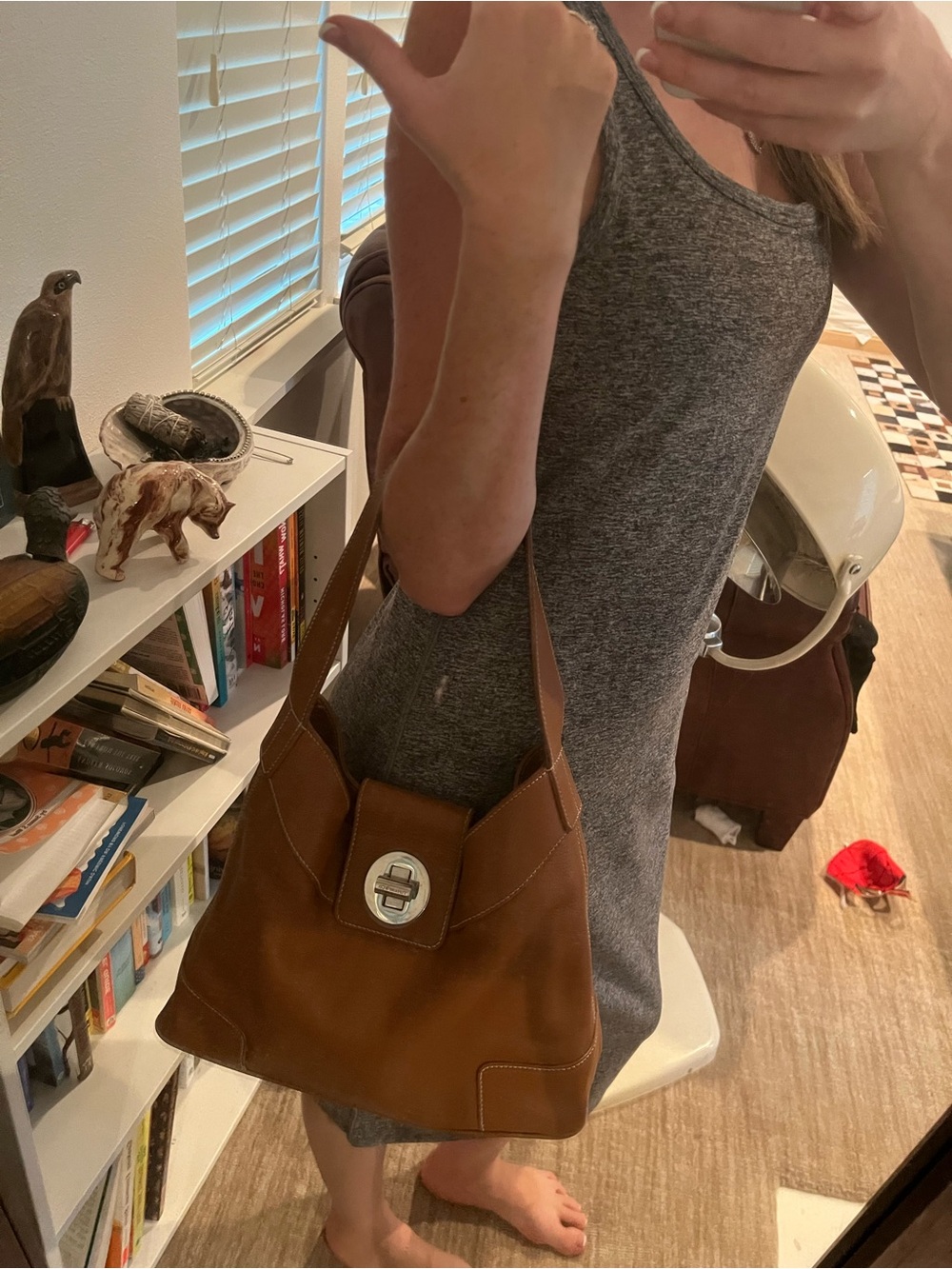 Manhattan Tiffany & Co. Brown Leather Shoulder Bag with Turn-Lock Accent